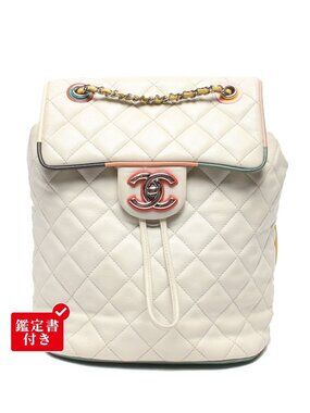 Chanel Backpack Silver Quilted Single Flap Lambskin